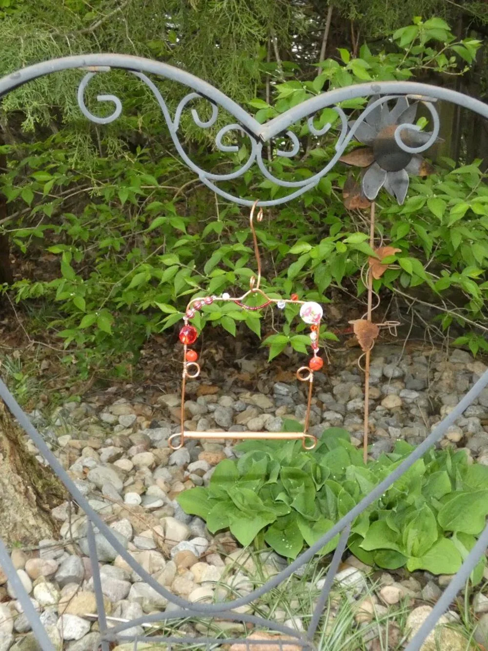 Copper Hummingbird Perch Swing with Detachable Copper Hook Red Beads